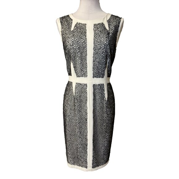 BCBGMaxAzria Rumor Dress 12 Ivory Black Stretch Sheath Sleeveless Career Church - Picture 2 of 15